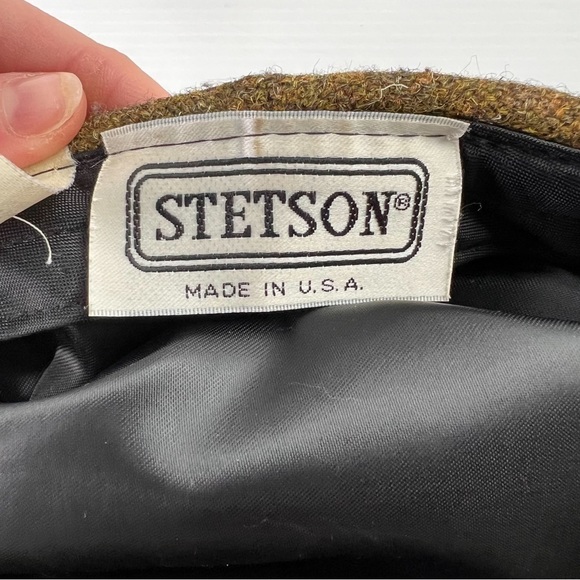 Stetson Wool Brown Tweed Flat Cap Mens small Stiff Button Brim Rounded Back - Picture 4 of 7
